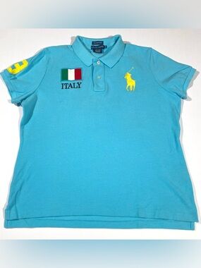 Ralph Lauren Blue Skinny Fit Polo Italy #3 Woman Size XL Big Pony Logo